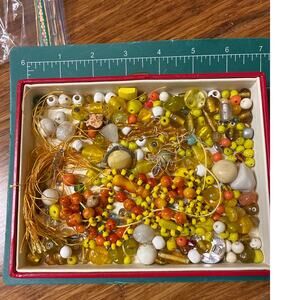 Mixed Bead Lot Grab Bag Yellow Orange Assorted Jewelry Making Supply 7.5 oz
